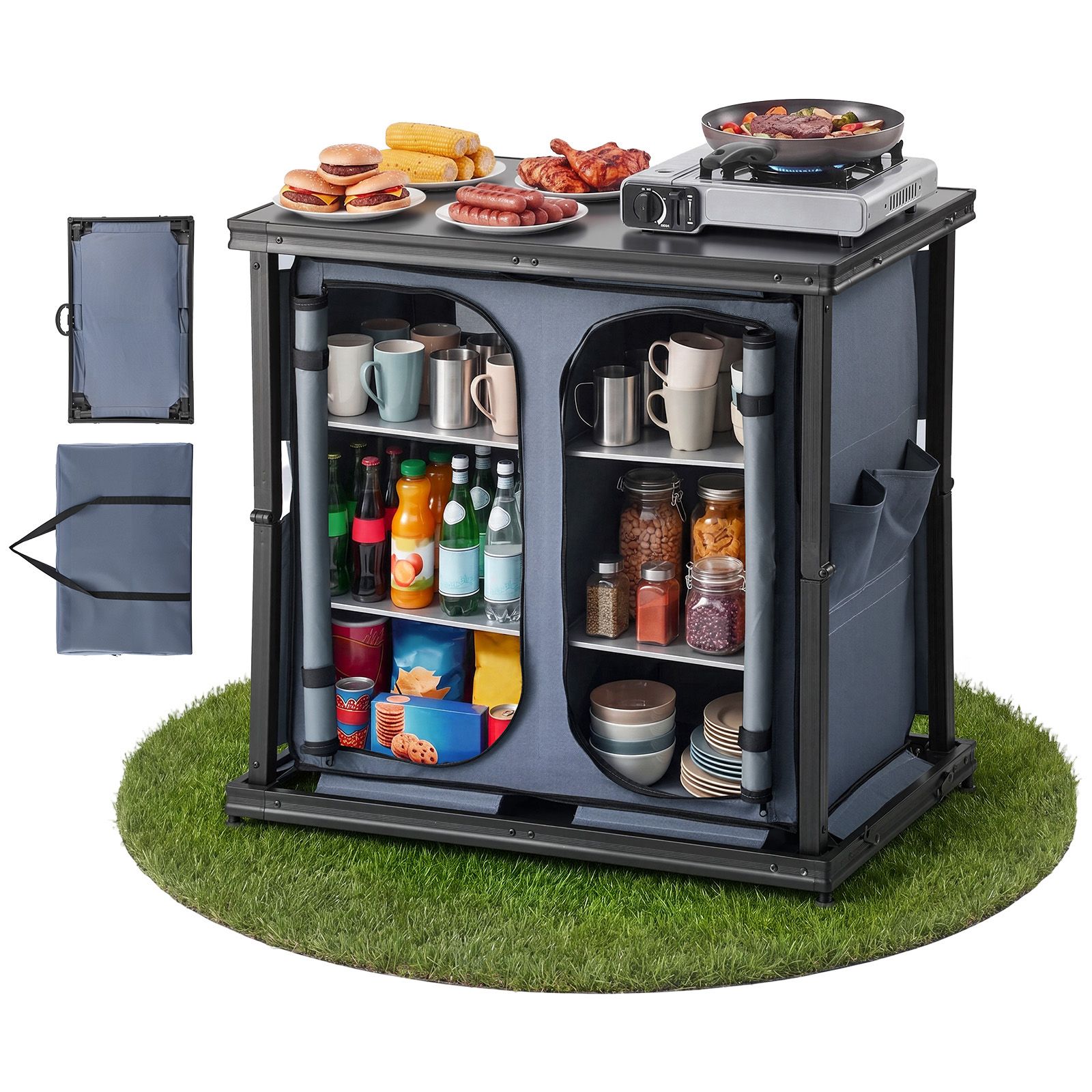 Outdoor Camping Kitchen Setup - Folding Camping Storage Cabinet, Outdoor Portable