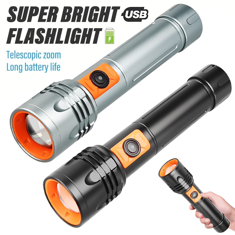 Outdoor Camping And Fishing - High Power LED Flashlight USB Rechargeable
