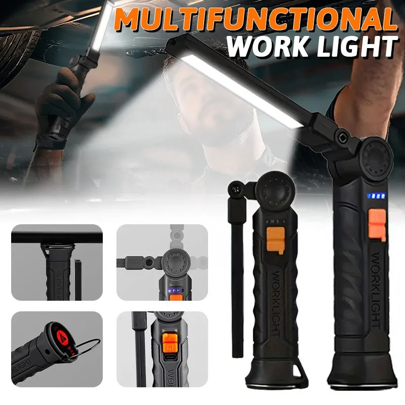 Outdoor Camping And Fishing - Rechargeable Magnetic Work Light Flashlight Portable