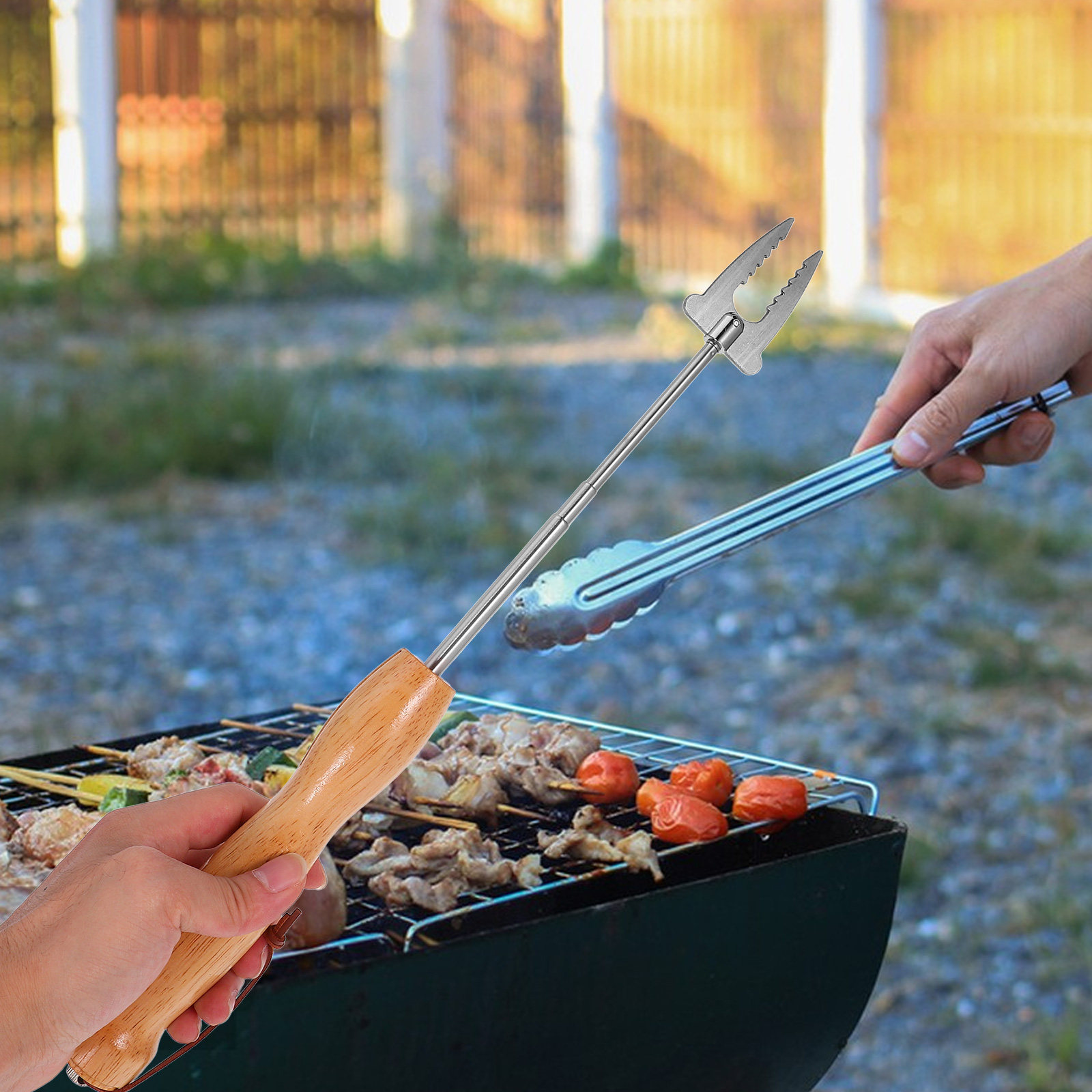 Outdoor Camping Fire - Stainless Steel Extendable Bbq Skewers Telescoping