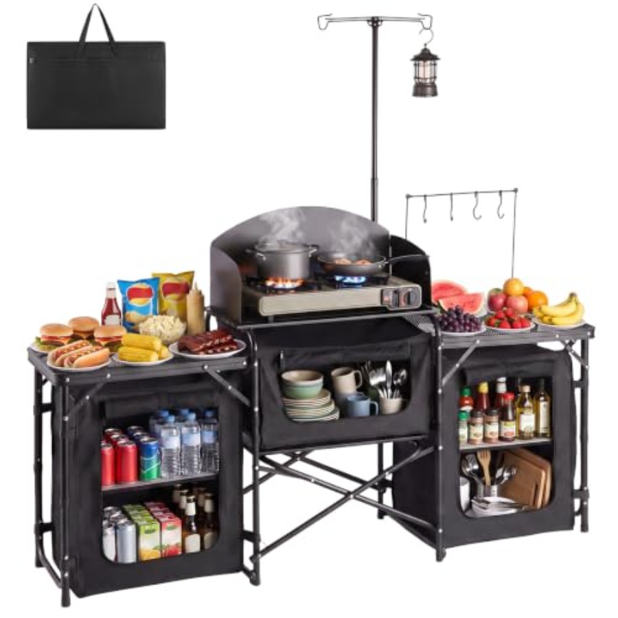 Outdoor Camping Kitchen Setup - Folding Camping Table, Outdoor Portable Table,