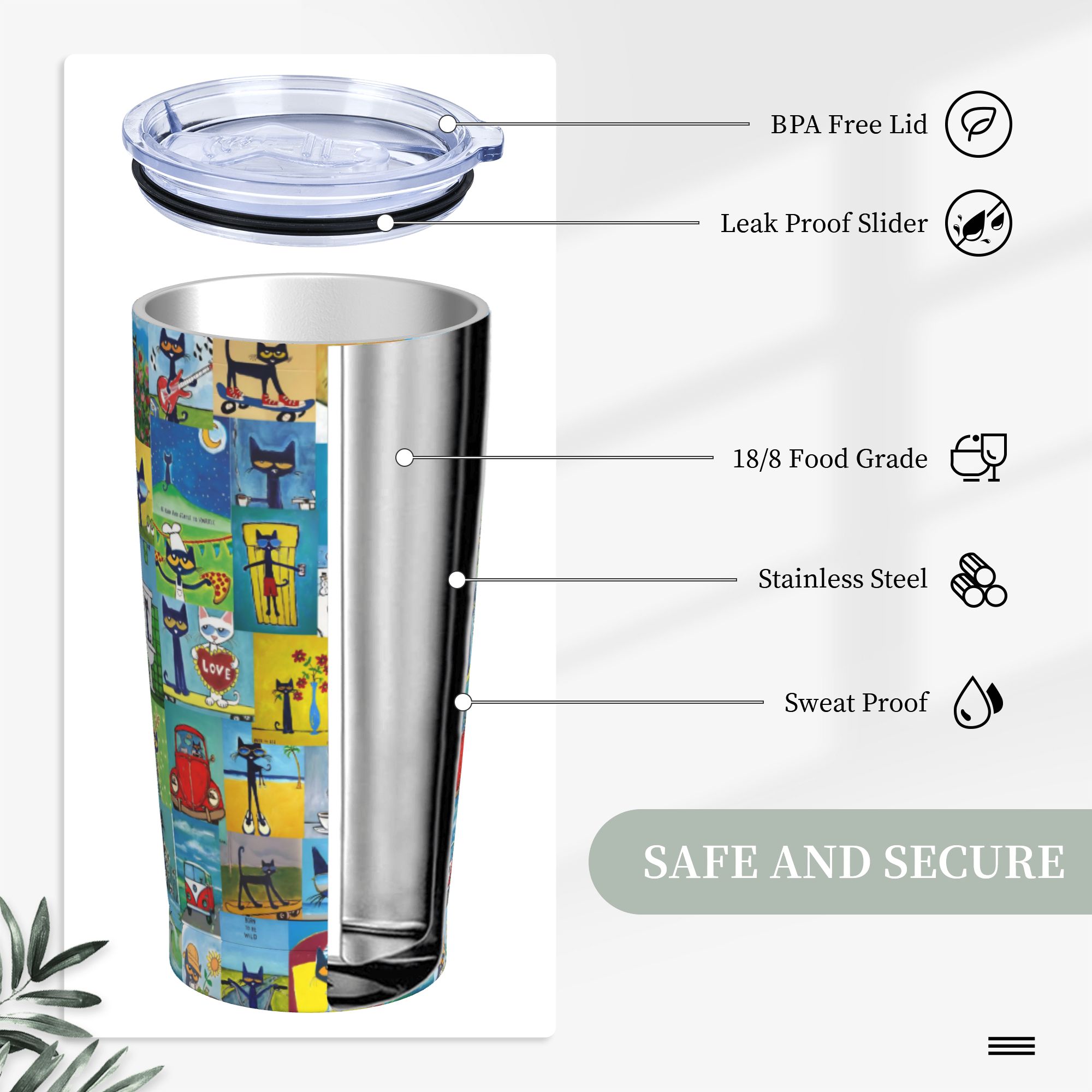 Pete The Cat Cartoon Tumbler V - огляд і ціна Vacuum Insulated Flask